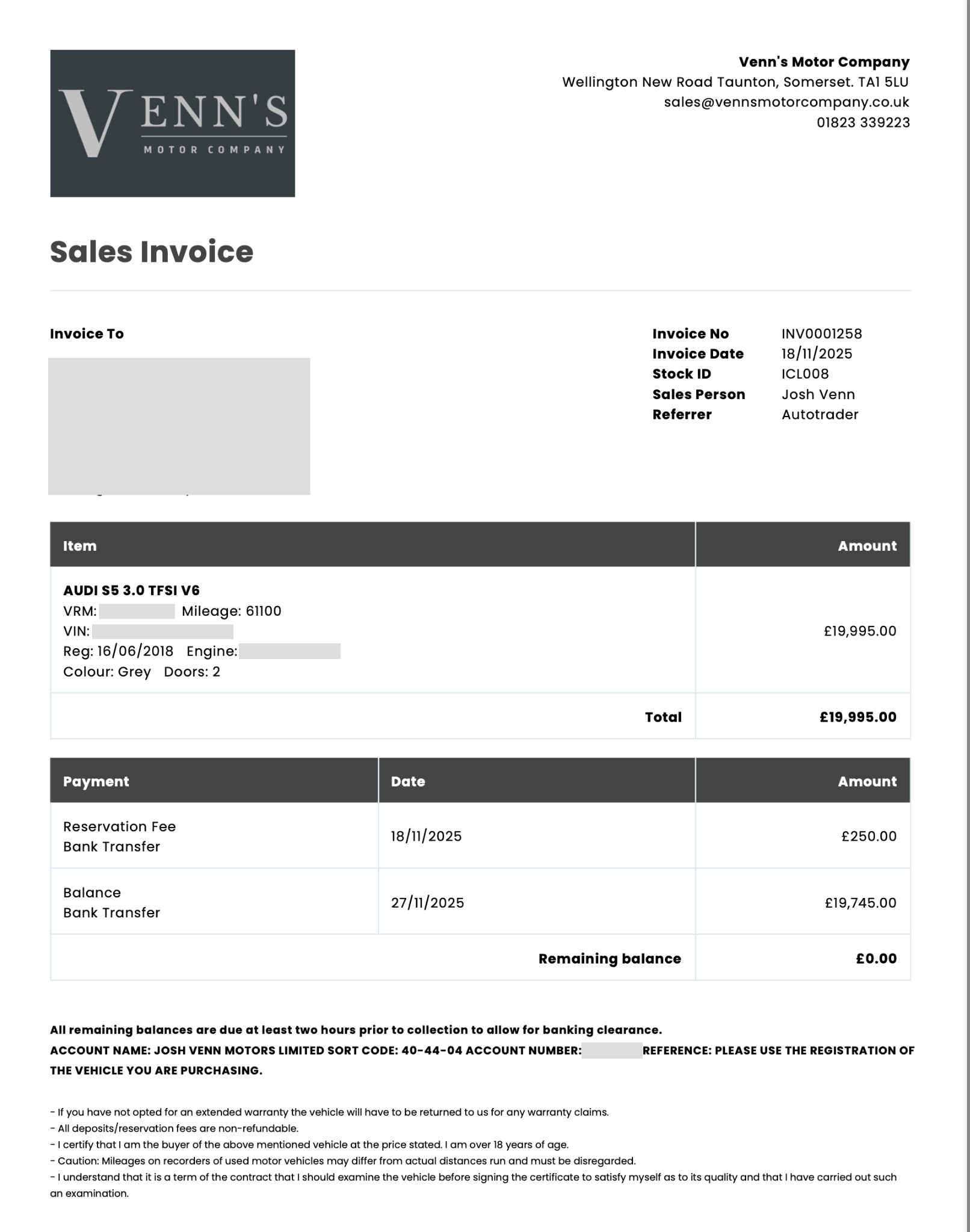 DMS-5 sales invoice