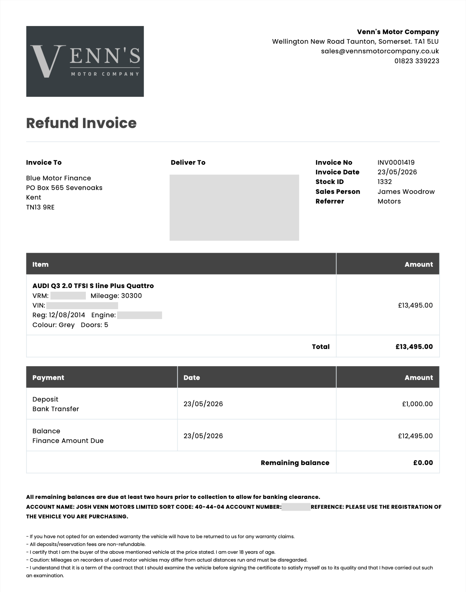 DMS-5 sales refund invoice